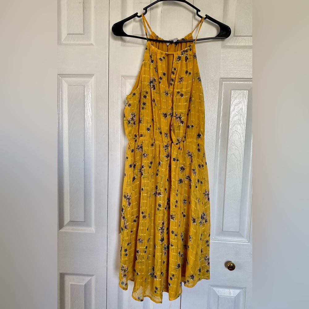 Collective Concepts yellow floral halter neck dress